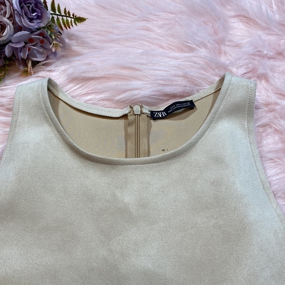 Zara Beige Suede Crop Shell Tank sz L - Picture 4 of 11